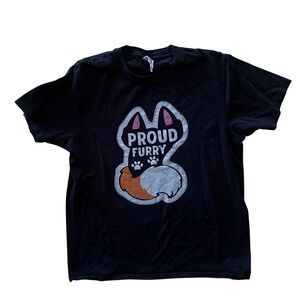 Port & Company Proud Furry Graphic T-Shirt Black Youth Large Fits Women XS S